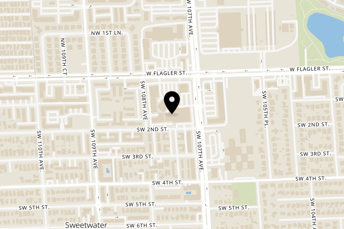 Map showing the location of Bawarchi Biryanis - Miami on 10720 W Flagler St #15 in Miami